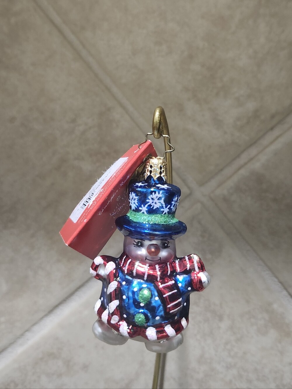 Christopher Radko Blue and Red Snowman Ornament SIGNED